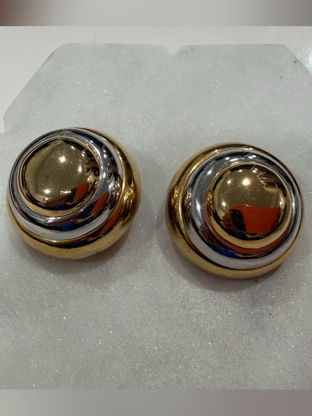 Vintage Lanvin Paris Clip On Earrings: Gold & Silver Tone Beehive Dome